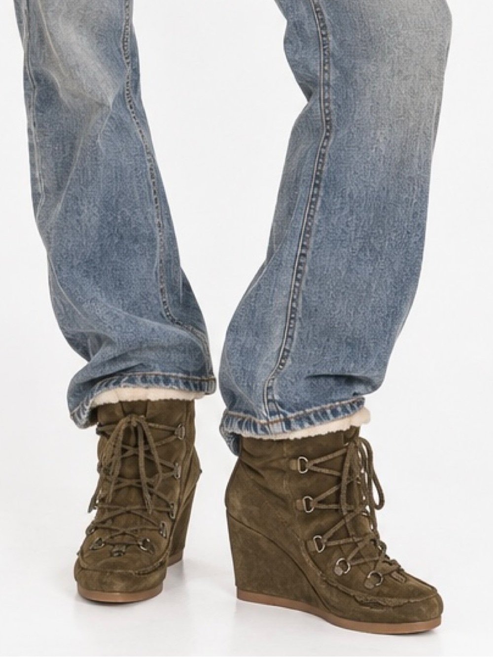 VERONICA BEARD Elfred Suede Shearling Lace-Up Booties NEW